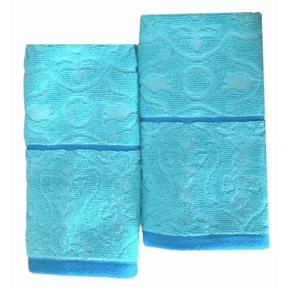 Calypso Luxury Fingertip Towels Guest Bathroom Summer Turquoise Blue Set of 2